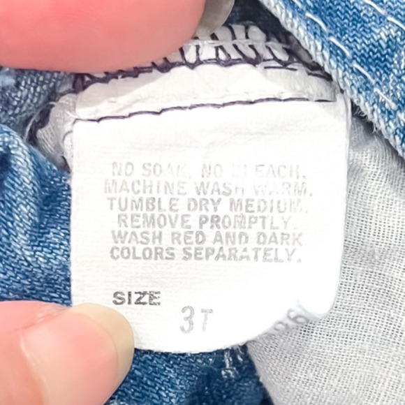 Vintage 3T OshKosh B'Gosh Vestbak Baby Overalls Printed Denim White Lace USA - Picture 11 of 11